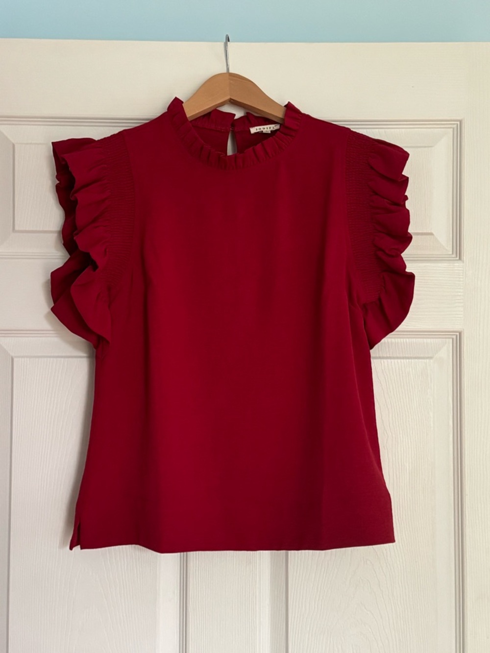 Jodifl Deep Red Ruffle Sleeve Blouse